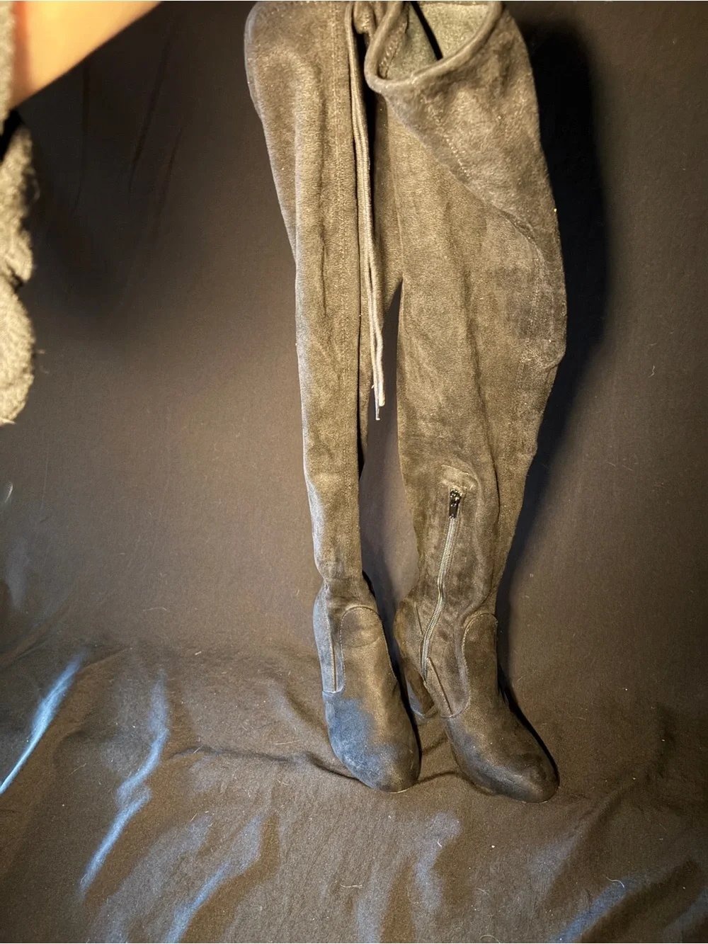Over-the-Knee Suede Thigh High Boots - Black